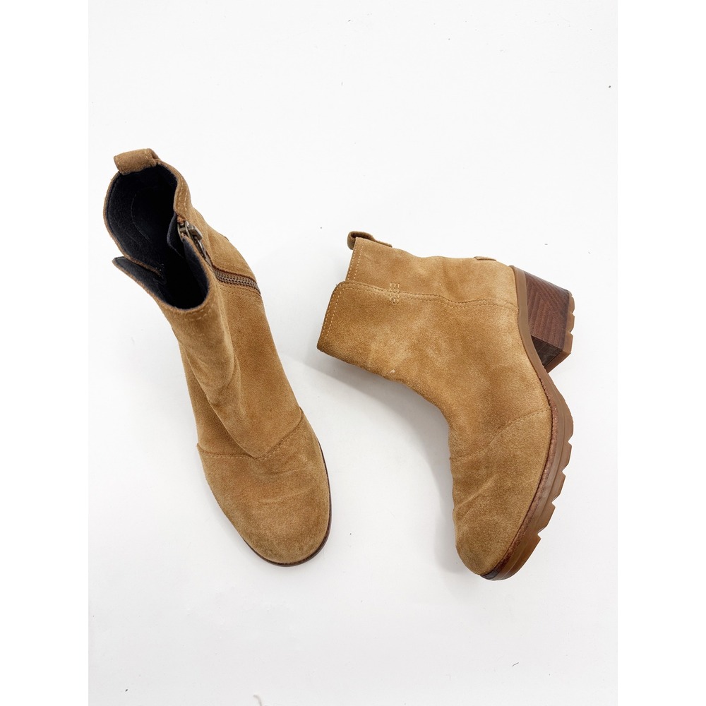 Sorel Cate Suede Ankle Boots Tan Brown Block Heel NL3380-224 Womens 7.5 lug sole